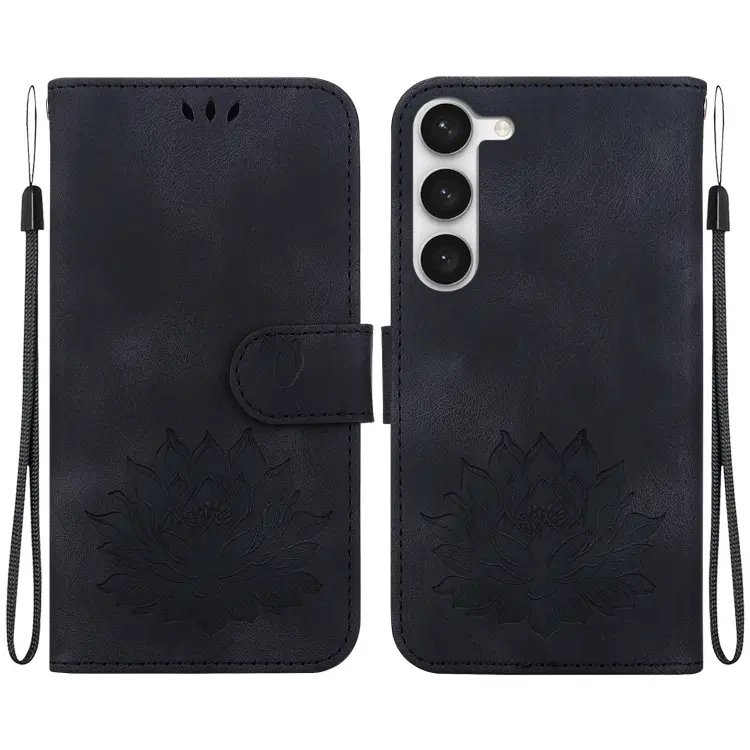For Samsung Galaxy S23+ 5G Lotus Embossed Leather Phone Case(Black)