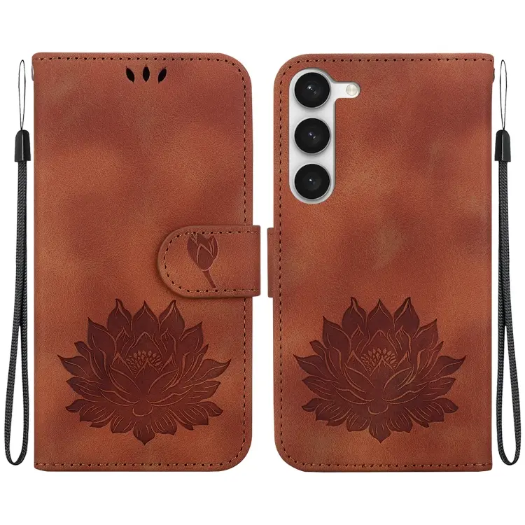 For Samsung Galaxy S23+ 5G Lotus Embossed Leather Phone Case(Brown)