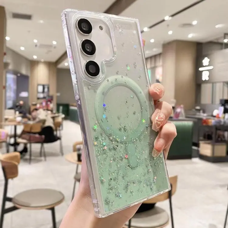 For Samsung Galaxy S23+ 5G MagSafe Glitter Hybrid Clear TPU Phone Case(Green)