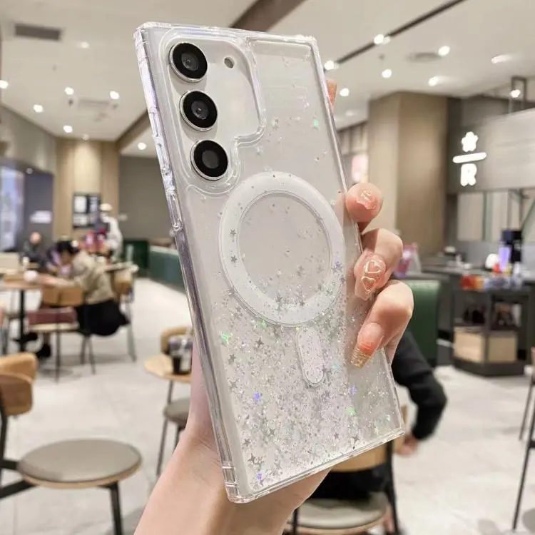 For Samsung Galaxy S23+ 5G MagSafe Glitter Hybrid Clear TPU Phone Case(White)