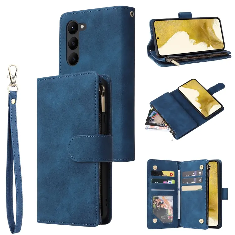 For Samsung Galaxy S23+ 5G Multifunctional Frosted Zipper Wallet Leather Phone Case(Blue)
