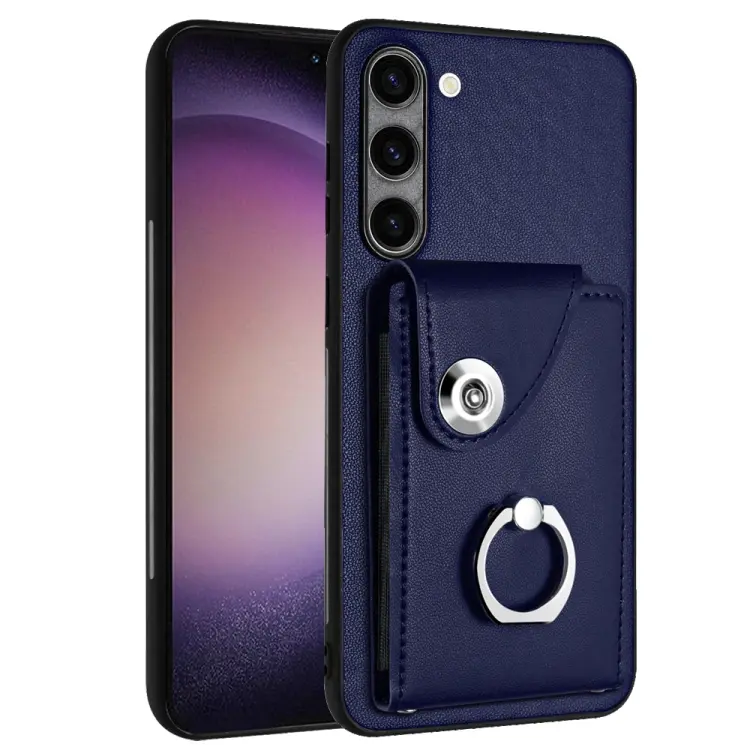 For Samsung Galaxy S23+ 5G Organ Card Bag Ring Holder PU Phone Case(Blue)