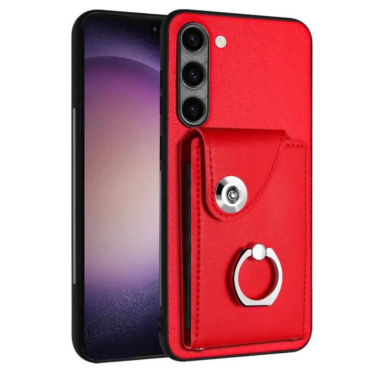 For Samsung Galaxy S23+ 5G Organ Card Bag Ring Holder PU Phone Case(Red)