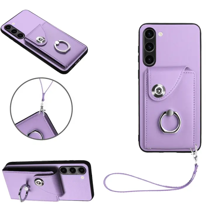 For Samsung Galaxy S23+ 5G Organ Card Bag Ring Holder PU Phone Case with Lanyard(Purple)