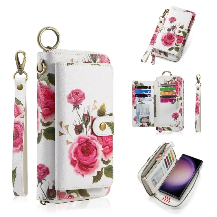 For Samsung Galaxy S23+ 5G POLA Flower Multi-functional Zipper Wallet Leather Phone Case(Beige)