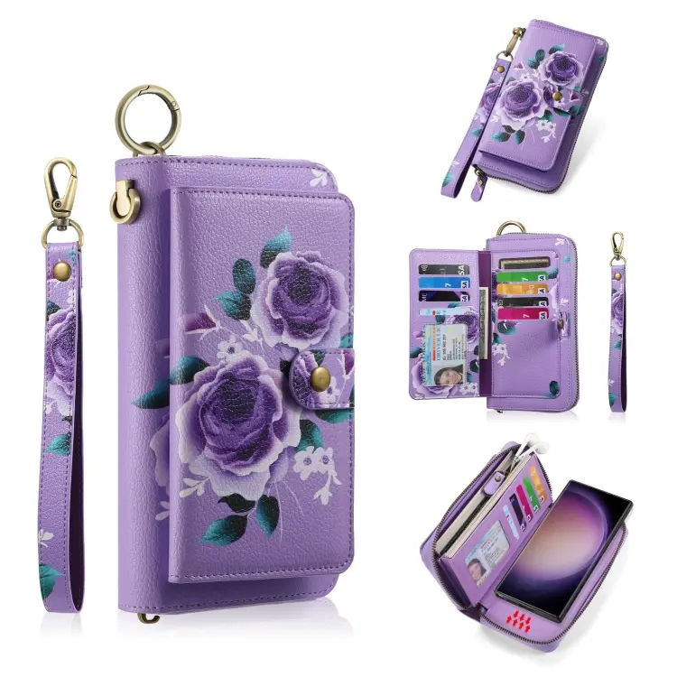 For Samsung Galaxy S23+ 5G POLA Flower Multi-functional Zipper Wallet Leather Phone Case(Purple)