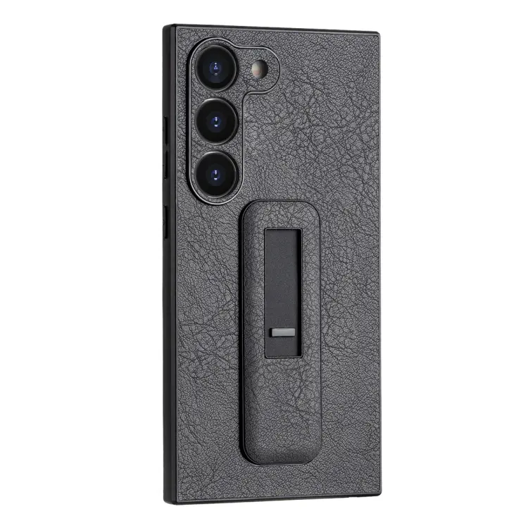 For Samsung Galaxy S23+ 5G PU Leather Push-pull Bracket Shockproof Phone Case(Black)