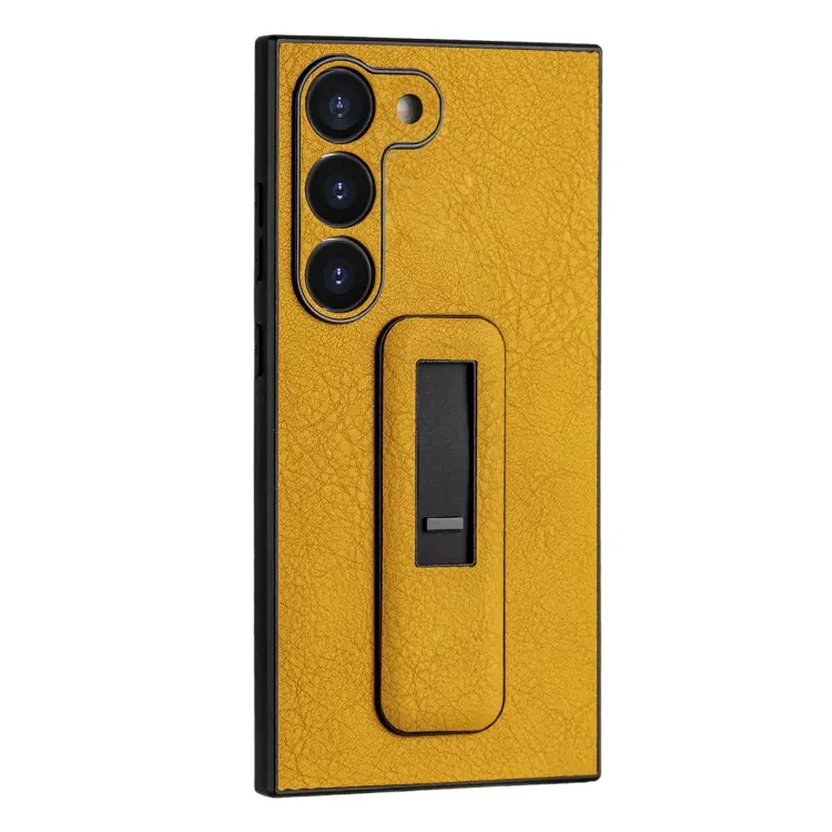 For Samsung Galaxy S23+ 5G PU Leather Push-pull Bracket Shockproof Phone Case(Yellow)