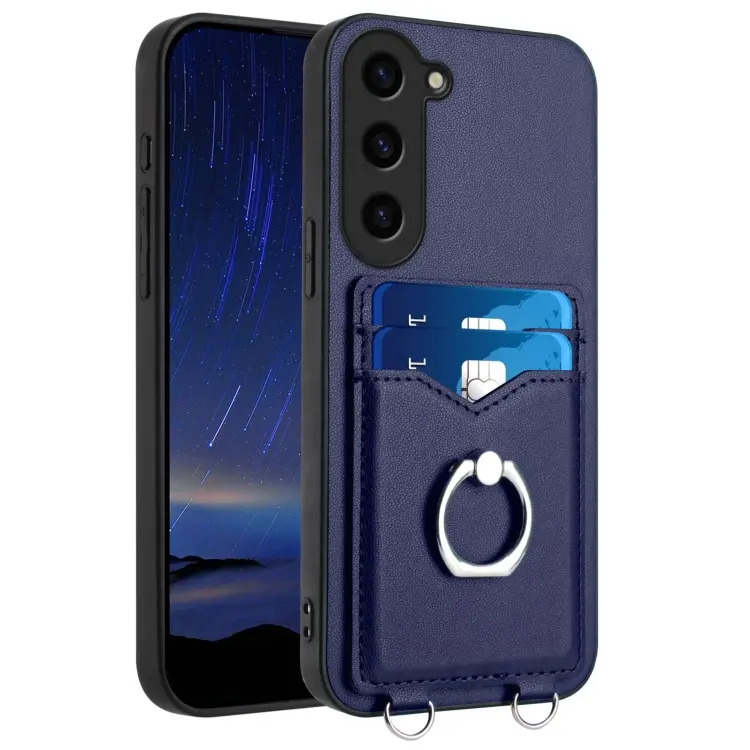 For Samsung Galaxy S23+ 5G R20 Ring Card Holder Phone Case(Blue)