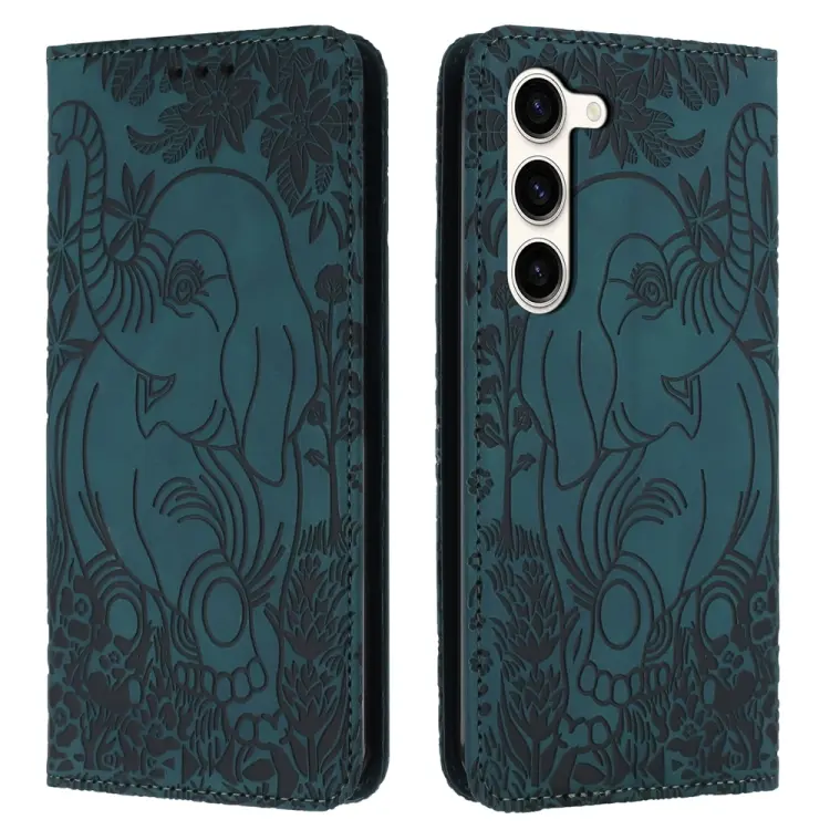For Samsung Galaxy S23+ 5G Retro Elephant Embossed Leather Phone Case(Green)