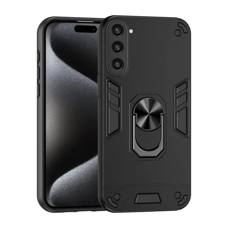 For Samsung Galaxy S23+ 5G Shockproof Metal Ring Holder Phone Case(Black)