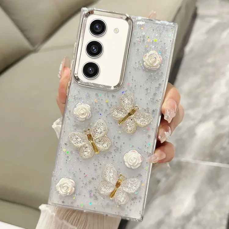 For Samsung Galaxy S23+ 5G Three-dimensional Butterfly Glitter TPU Phone Case(Gold)