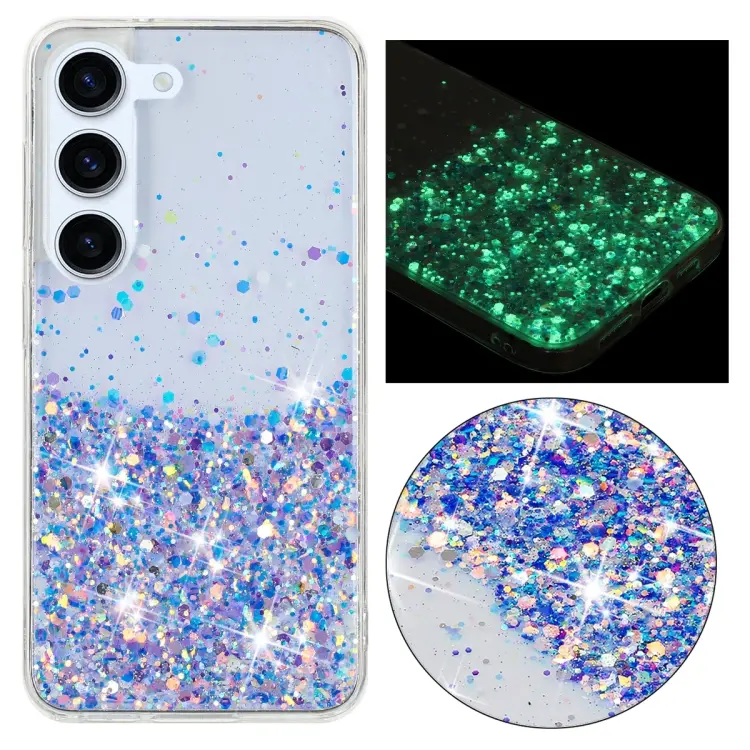 For Samsung Galaxy S23+ 5G Transparent Frame Noctilucent Glitter Powder TPU Phone Case(Purple)