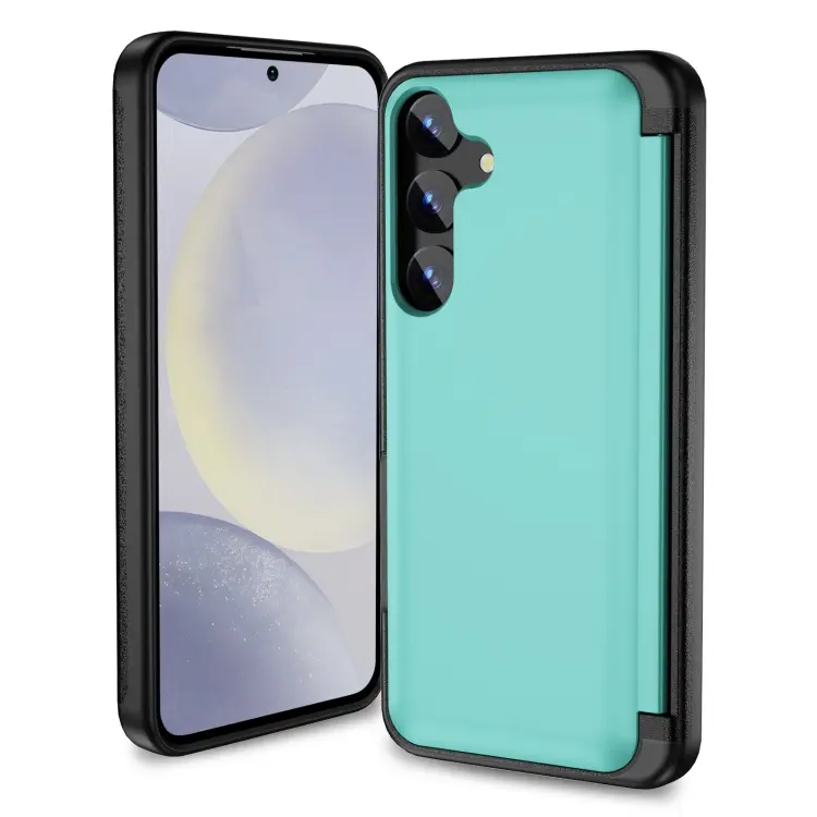 For Samsung Galaxy S24 5G 3 in 1 Flip Holder Phone Case(Cyan)