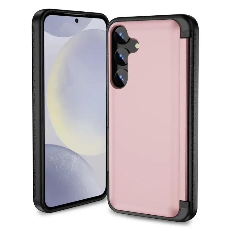 For Samsung Galaxy S24 5G 3 in 1 Flip Holder Phone Case(Pink)