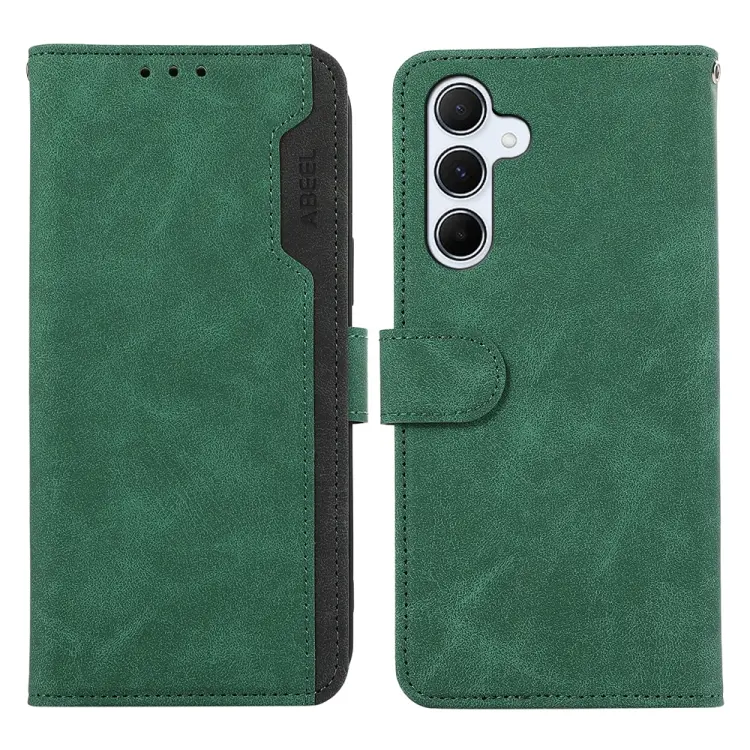 For Samsung Galaxy S24 5G ABEEL Color Block Magnetic RFID Leather Phone Case(Green-Black)