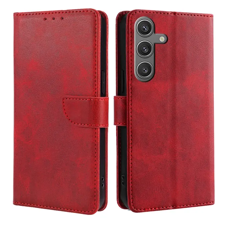 For Samsung Galaxy S24 5G Calf Texture Buckle Flip Leather Phone Case(Red)