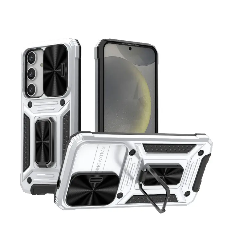 For Samsung Galaxy S24 5G Camshield Robot TPU Hybrid PC Phone Case(Silver)