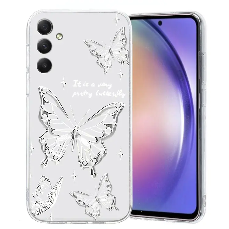 For Samsung Galaxy S24 5G Colored Drawing Pattern Transparent TPU Phone Case(Butterflies)