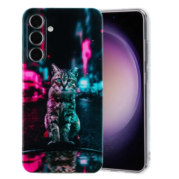 For Samsung Galaxy S24 5G Colorful Painting Pattern TPU Phone Case(Traffic Light Cat)