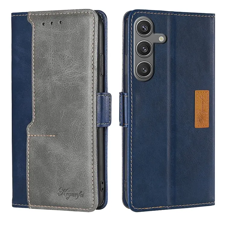For Samsung Galaxy S24 5G Contrast Color Side Buckle Leather Phone Case(Blue + Grey)