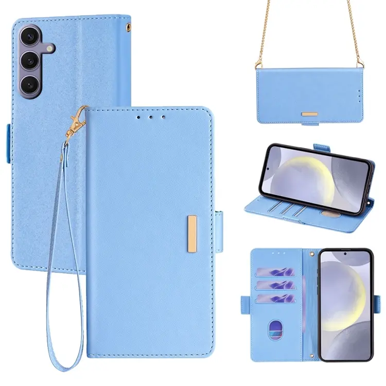 For Samsung Galaxy S24 5G Crossbody Chain Leather Phone Case(Blue)