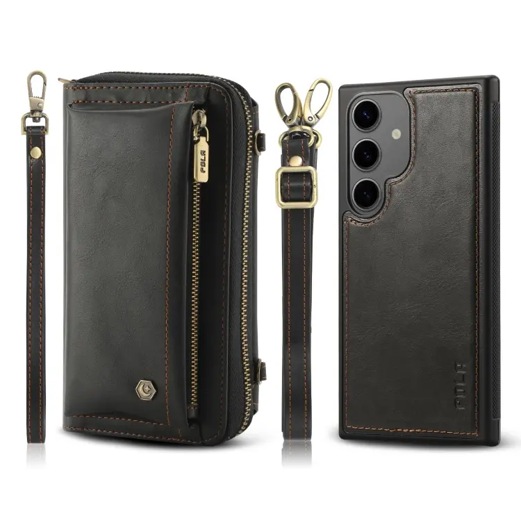 For Samsung Galaxy S24 5G Crossbody Multi-functional Zipper Wallet Leather Phone Case(Black)