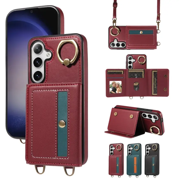 For Samsung Galaxy S24 5G Crossbodys Wallet Bag Ring Holder Leather Phone Case(Red)
