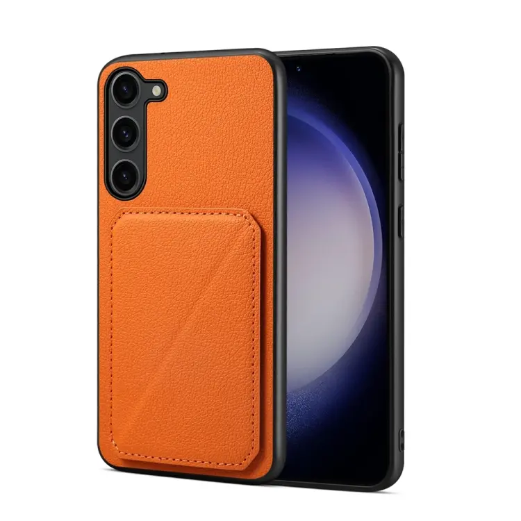 For Samsung Galaxy S24 5G D04 Calf Texture Dual Card Slot Holder Phone Case(Orange)