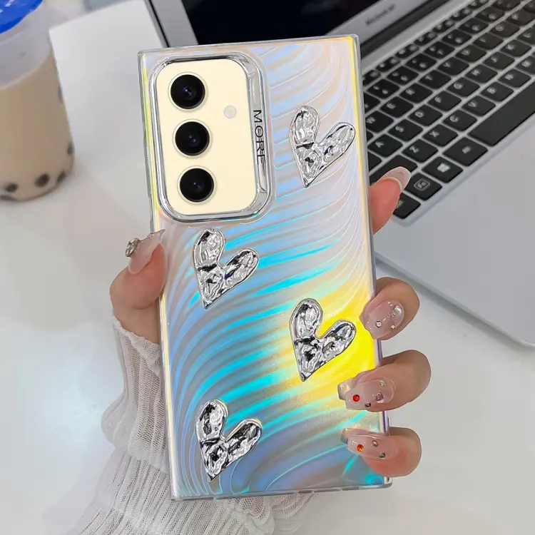 For Samsung Galaxy S24 5G Electroplating 4-Heart Laser Texture TPU Phone Case(Water Ripples)
