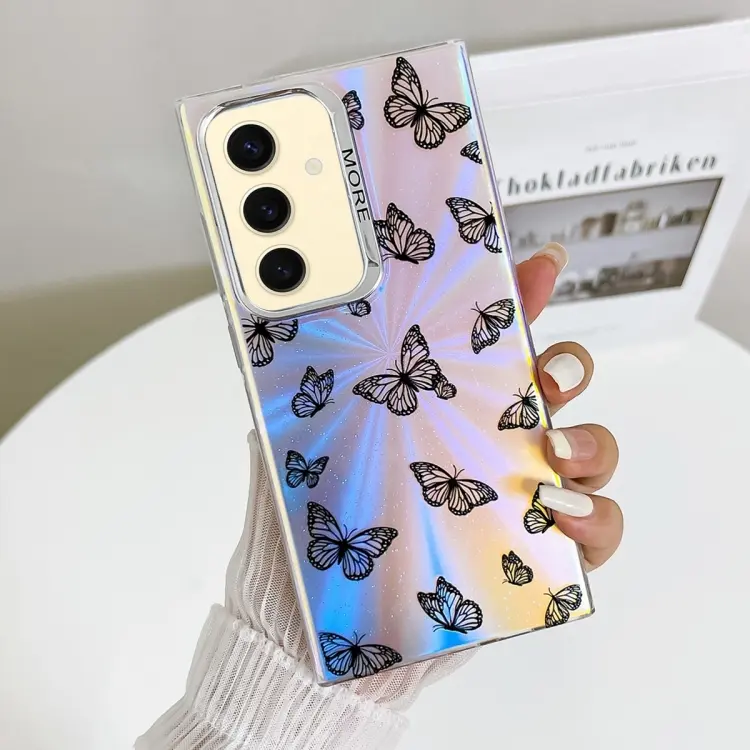 For Samsung Galaxy S24 5G Electroplating Laser Butterfly Phone Case(Black Butterflies AB5)