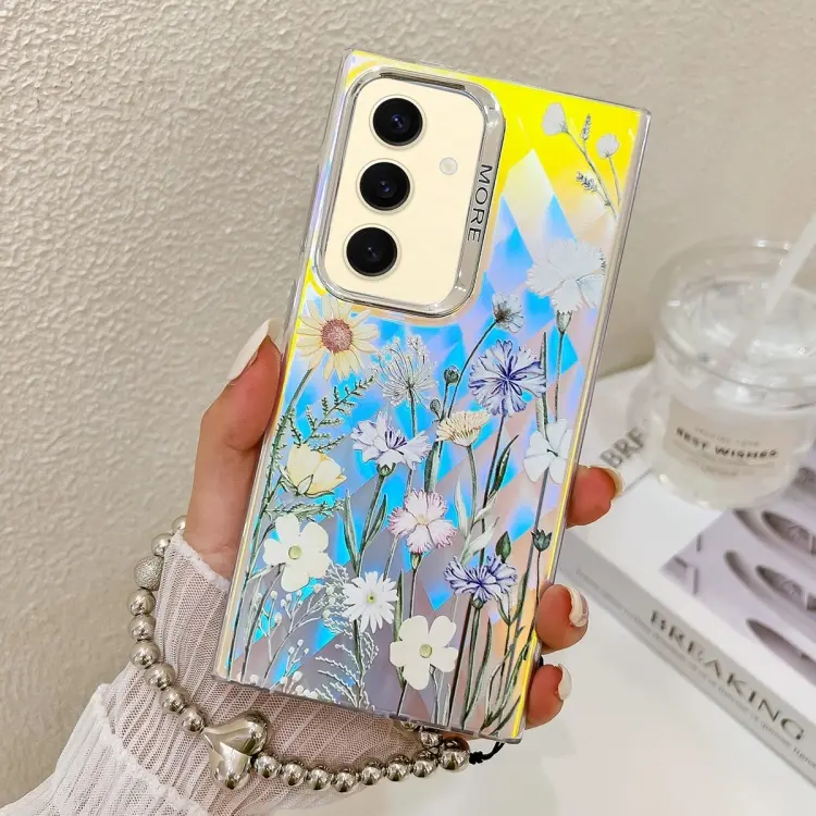 For Samsung Galaxy S24 5G Electroplating Laser Flower Phone Case with Wrist Strap(Chrysanthemum AH5)