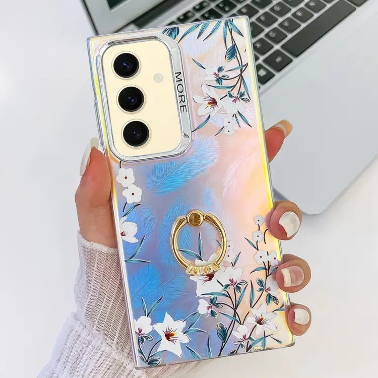 For Samsung Galaxy S24 5G Electroplating Laser Flower Ring Holder TPU Phone Case(Morning Glory AH16)