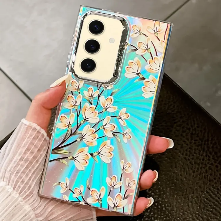 For Samsung Galaxy S24+ 5G Electroplating Laser Flower Texture TPU Phone Case(Pear Blossom AH17)