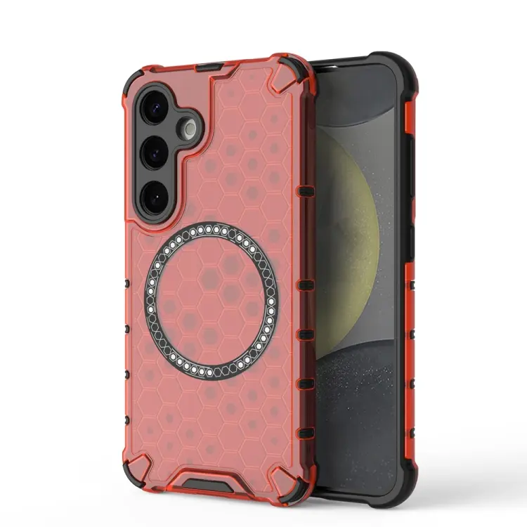 For Samsung Galaxy S24 5G Honeycomb Magnetic Ring Shockproof Phone Case(Red)