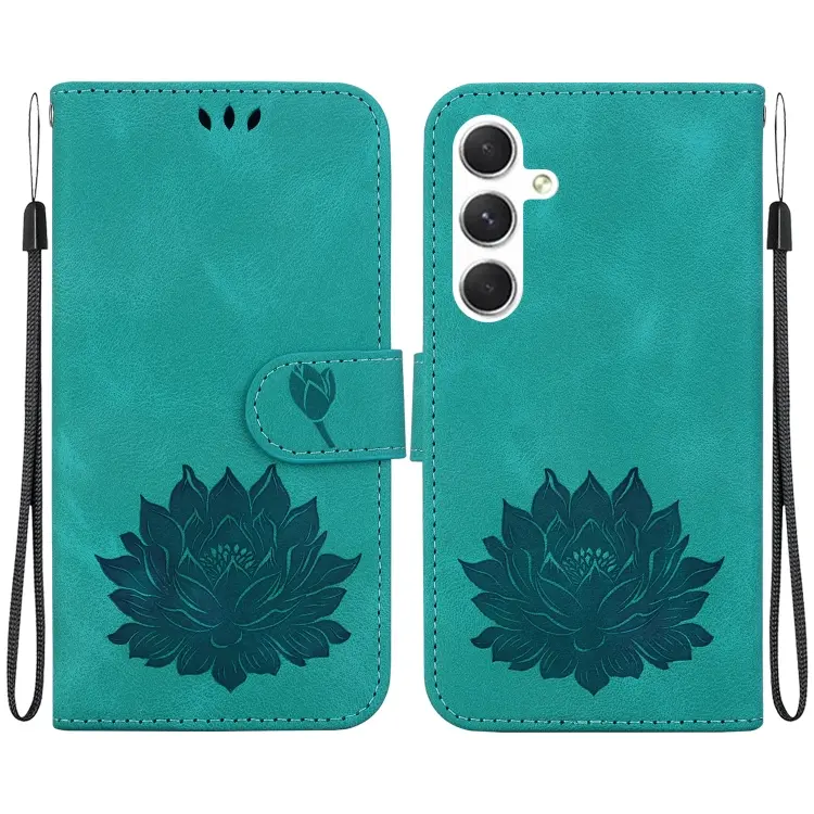 For Samsung Galaxy S24 5G Lotus Embossed Leather Phone Case(Green)