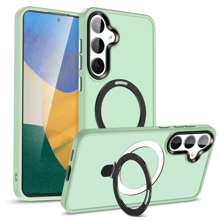 For Samsung Galaxy S24 5G MagSafe Holder Skin-feel PC Hybrid TPU Phone Case(Light Green)
