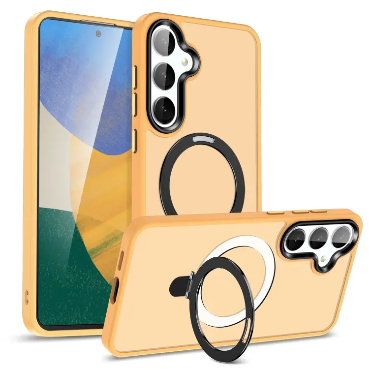 For Samsung Galaxy S24 5G MagSafe Holder Skin-feel PC Hybrid TPU Phone Case(Orange)