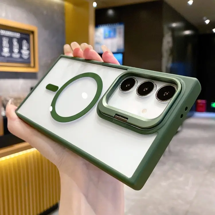 For Samsung Galaxy S24 5G Metal Lens Frame Holder MagSafe Phone Case(Green)