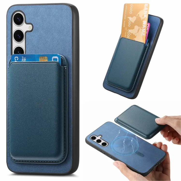 For Samsung Galaxy S24 5G Retro Magsafe Card Bag PU Back Cover Phone Case(Blue)