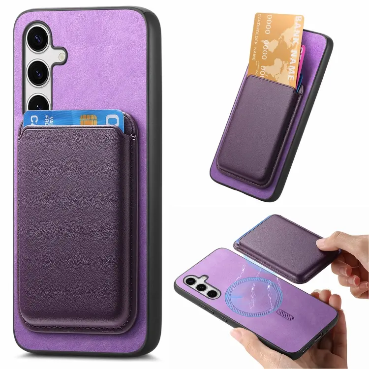 For Samsung Galaxy S24 5G Retro Magsafe Card Bag PU Back Cover Phone Case(Purple)