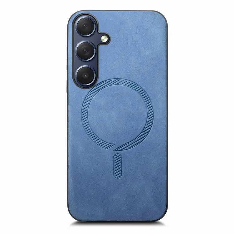For Samsung Galaxy S24 5G Solid Color Retro Magsafe PU Back Cover Phone Case(Blue)