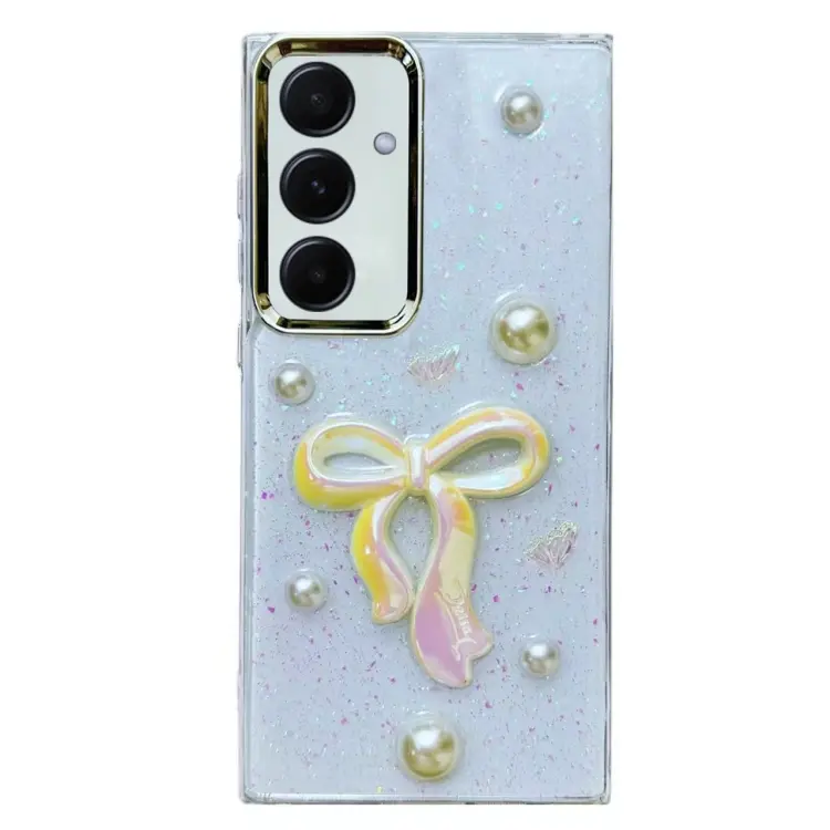 For Samsung Galaxy S24 5G Three-dimensional Bow Pearl Love Flower TPU Phone Case(Pearl Bow)