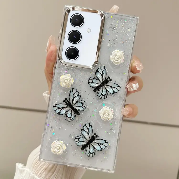 For Samsung Galaxy S24 5G Three-dimensional Butterfly Glitter TPU Phone Case(Blue)