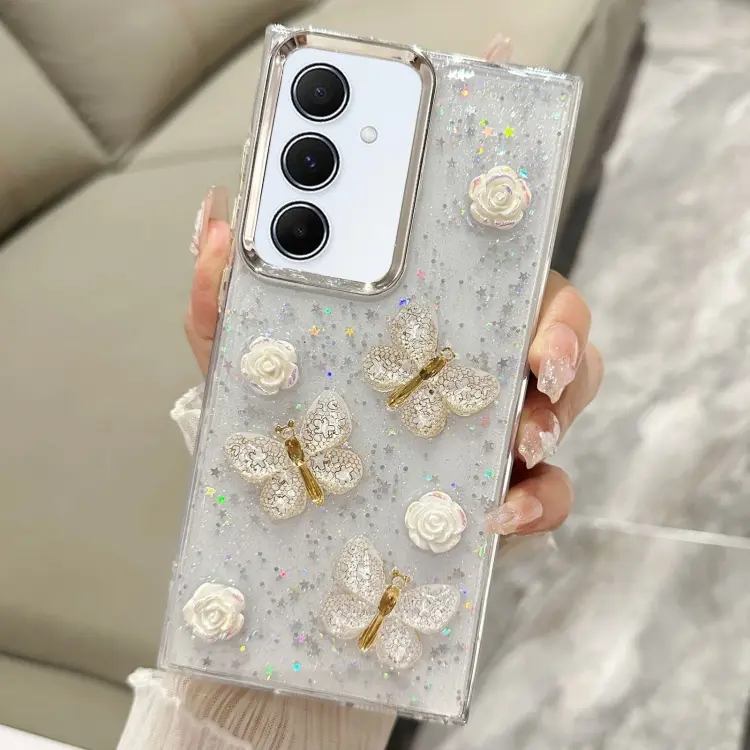 For Samsung Galaxy S24 5G Three-dimensional Butterfly Glitter TPU Phone Case(Gold)