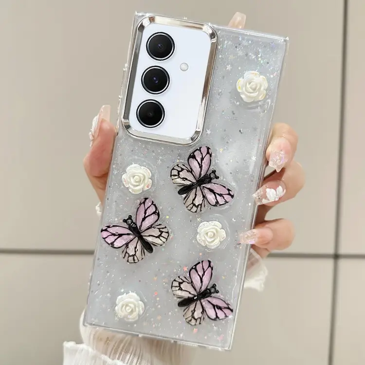 For Samsung Galaxy S24 5G Three-dimensional Butterfly Glitter TPU Phone Case(Pink)