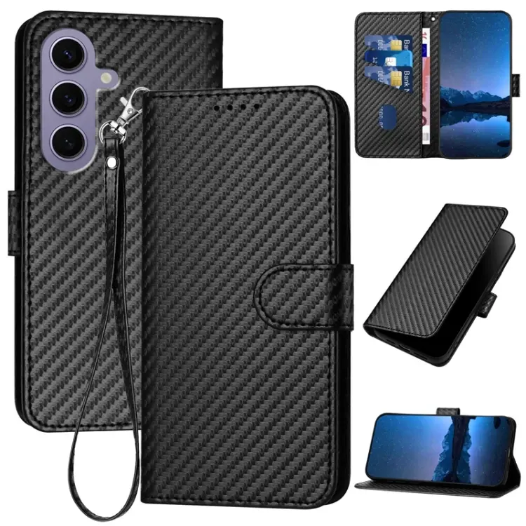 For Samsung Galaxy S24 5G YX0070 Carbon Fiber Buckle Leather Phone Case with Lanyard(Black)