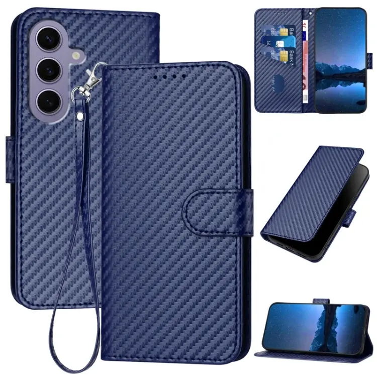 For Samsung Galaxy S24 5G YX0070 Carbon Fiber Buckle Leather Phone Case with Lanyard(Royal Blue)