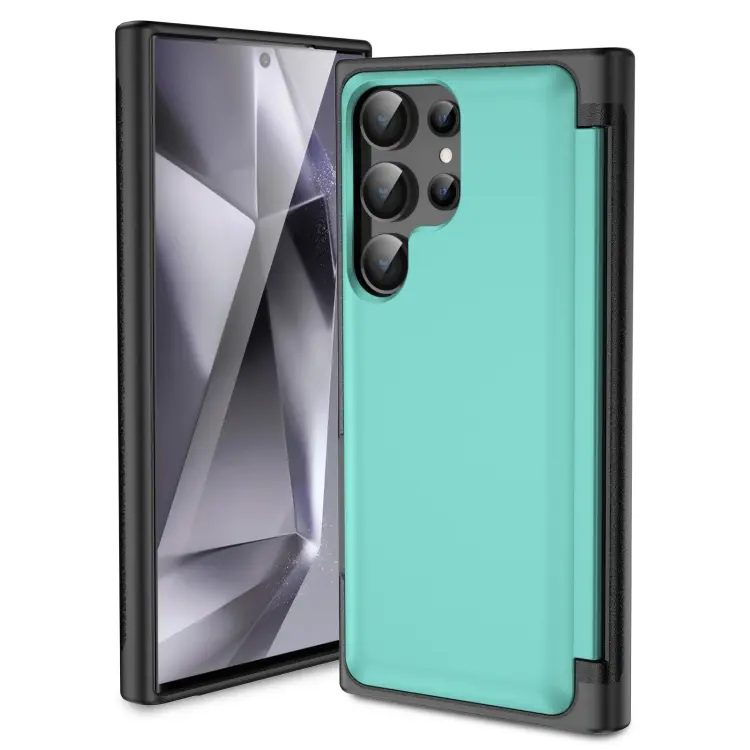 For Samsung Galaxy S24 Ultra 5G 3 in 1 Flip Holder Phone Case(Cyan)