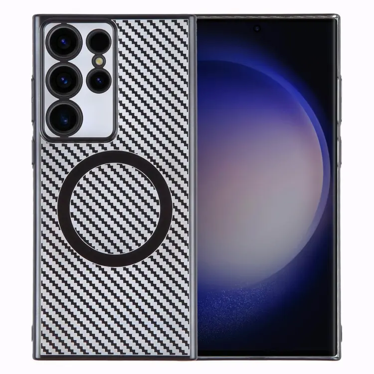 For Samsung Galaxy S24 Ultra 5G 6D Plated Carbon Fiber Clear Magsafe PC Phone Case(Starry Black)